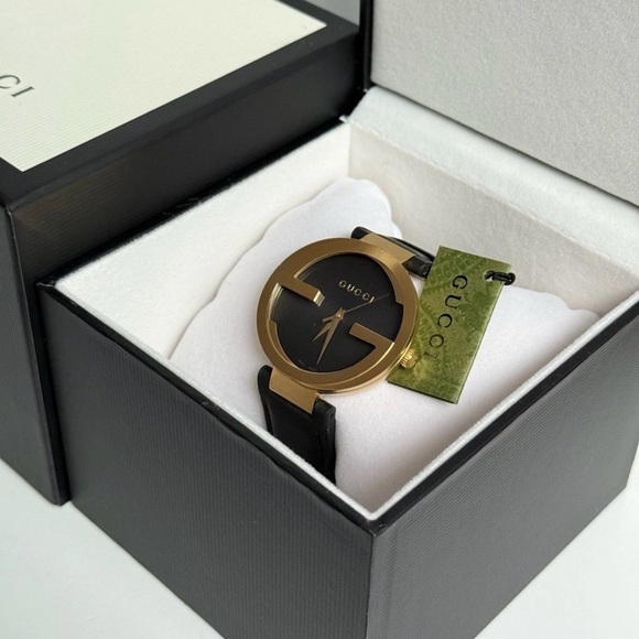 Gucci Interlocking G Gold PVD Watch - Black Dial - Authentic w/ Papers - Picture 11 of 14